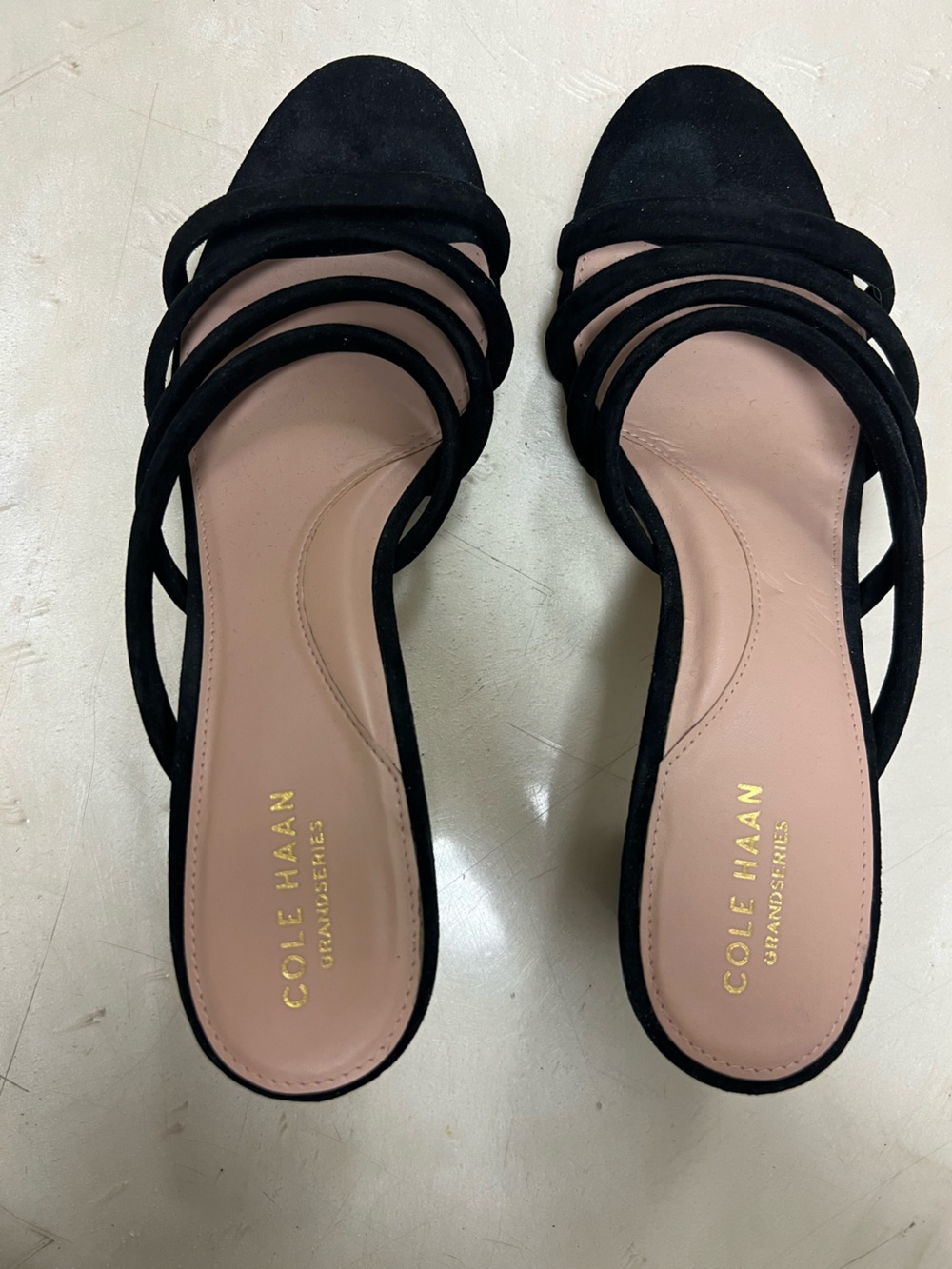 Cole Haan Black Strappy Sandal with Nude Pink Insole